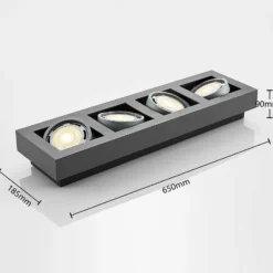 Arcchio downlight de techo Ronka, 65 cm, 4 luces, gris, GU10