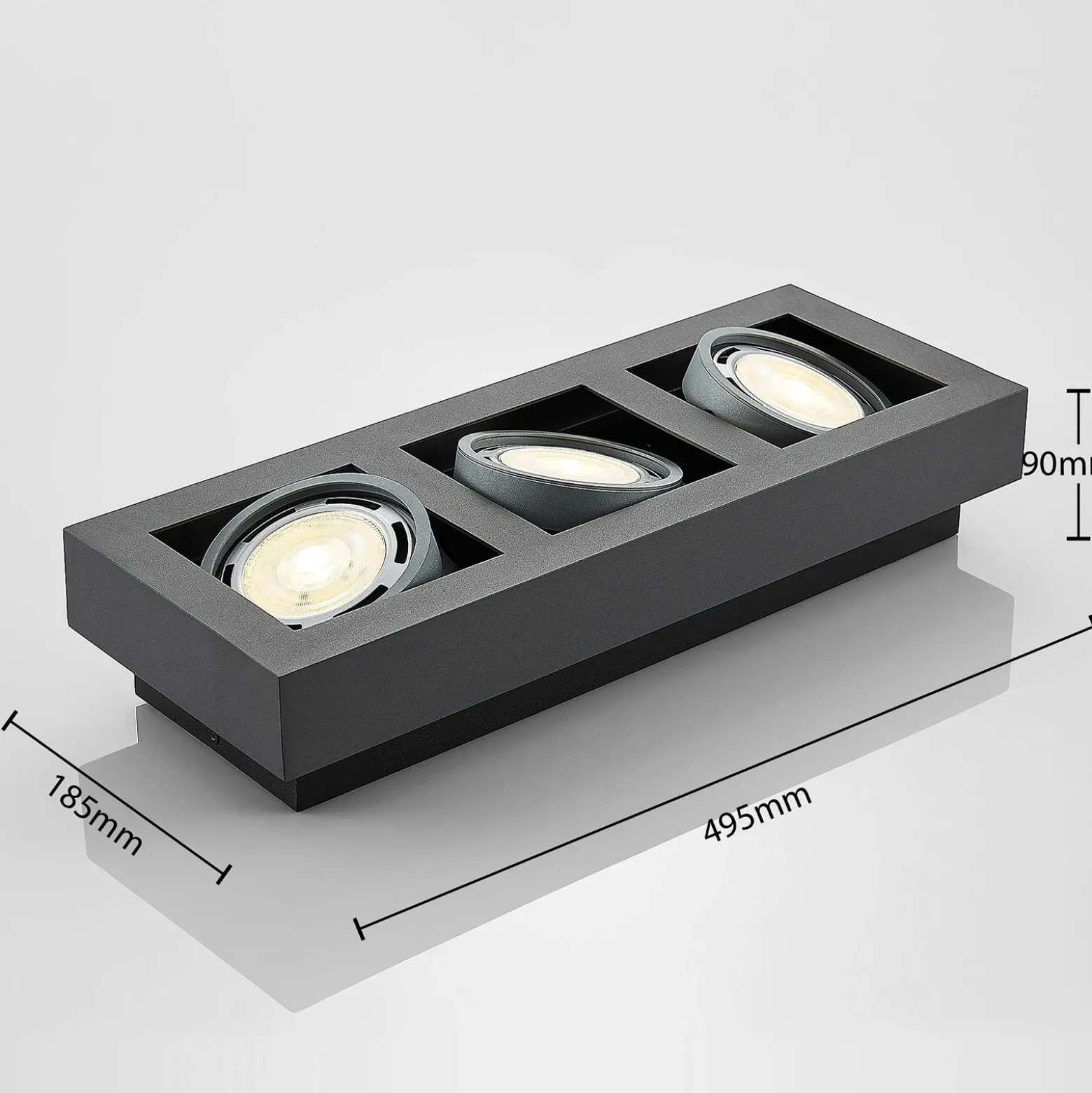 Arcchio downlight de techo Ronka, 50 cm, 3 luces, gris, GU10