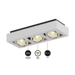 Arcchio downlight de techo Ronka, 50 cm, 3 luces, blanco, GU10