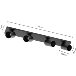 Arcchio Foco Brinja, negro, 65 cm de largo, Ø 7 cm, 4 luces.