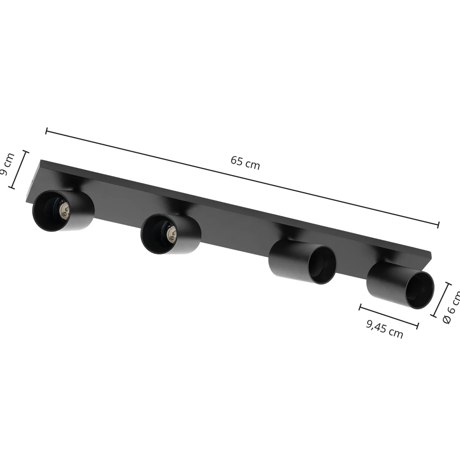 Arcchio Foco Brinja, negro, 65 cm de largo, Ø 7 cm, 4 luces.