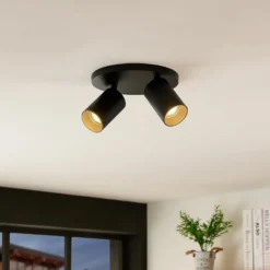 Arcchio Foco Brinja, negro, redondo, Ø 6 cm, 2 luces, GU10