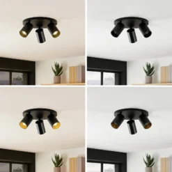 Arcchio Foco Brinja, negro, redondo, Ø 6 cm, 3 luces, GU10