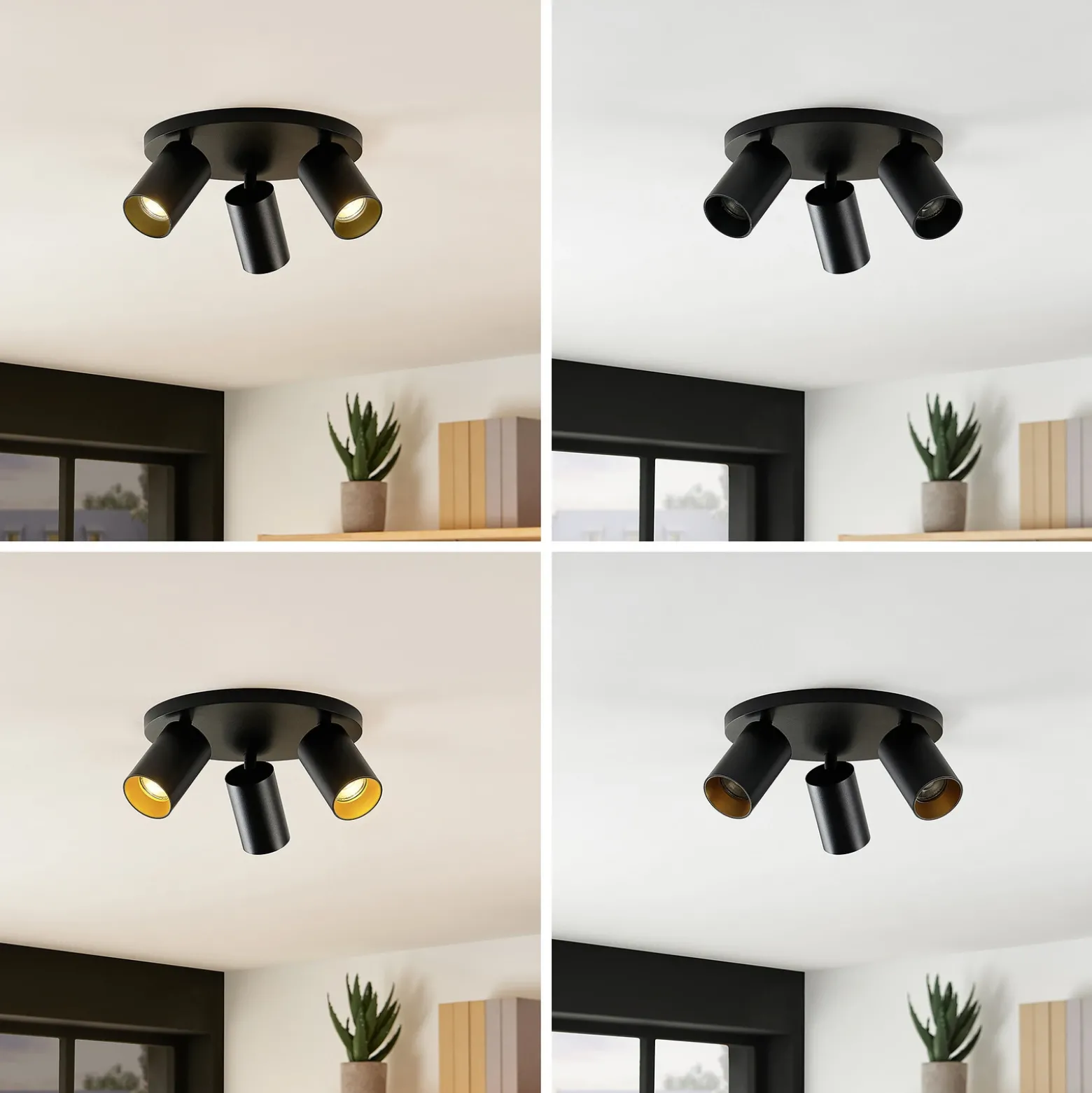 Arcchio Foco Brinja, negro, redondo, Ø 6 cm, 3 luces, GU10