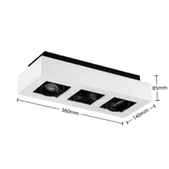 Arcchio foco Vince, 36 cm, 3 luces, blanco/negro, GU10