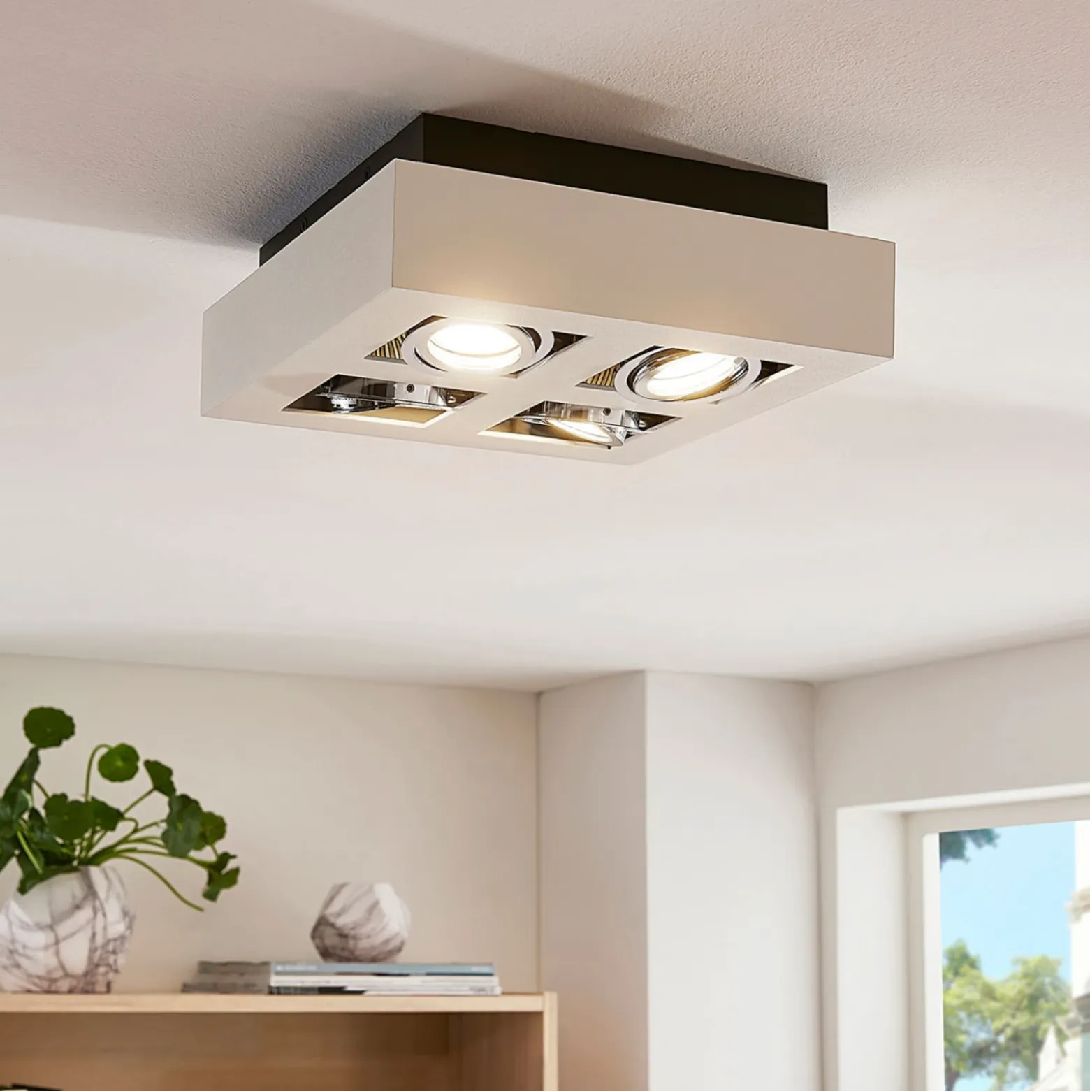 Arcchio foco Vince, 25 x 25 cm, 4 luces, blanco/cromo, GU10