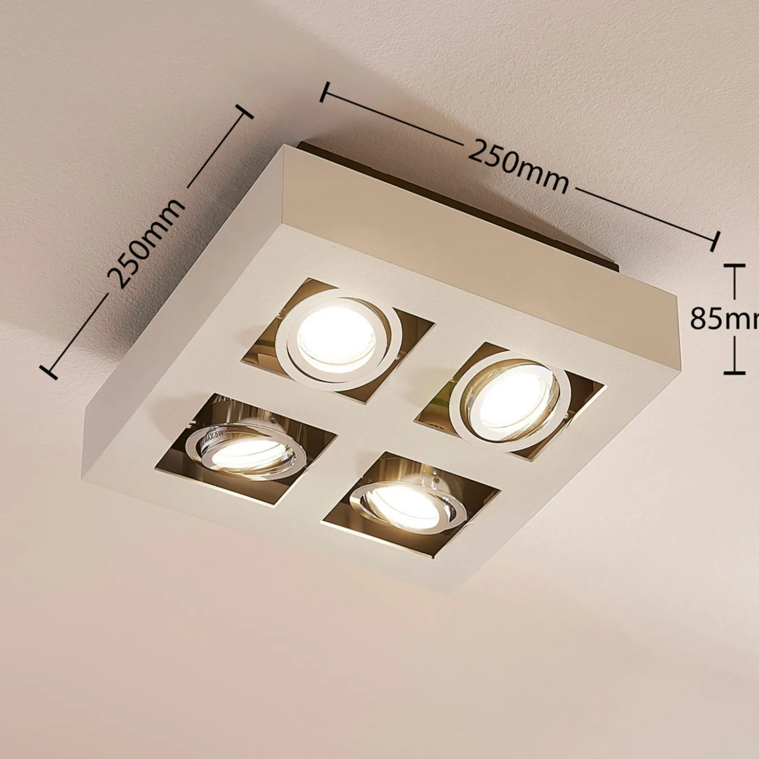 Arcchio foco Vince, 25 x 25 cm, 4 luces, blanco/cromo, GU10