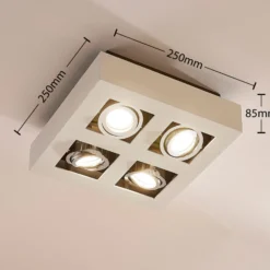 Arcchio foco Vince, 25 x 25 cm, 4 luces, blanco/cromo, GU10