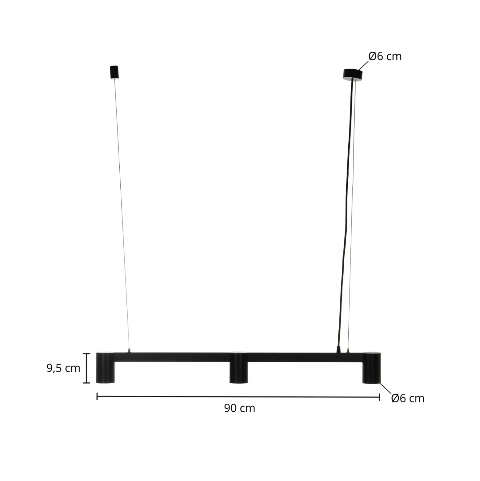 Arcchio Lámpara colgante Brinja, negro, 90 cm, 3 luces, GU10