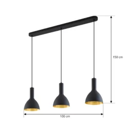 Arcchio Lámpara colgante Cosmina, 3 luces, longitud 90 cm, negro