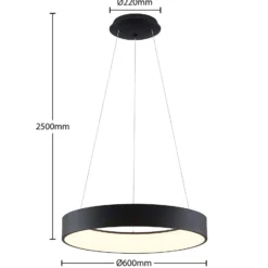 Arcchio Lámpara colgante LED Aleksi, Ø 60 cm, negra, metal, CCT
