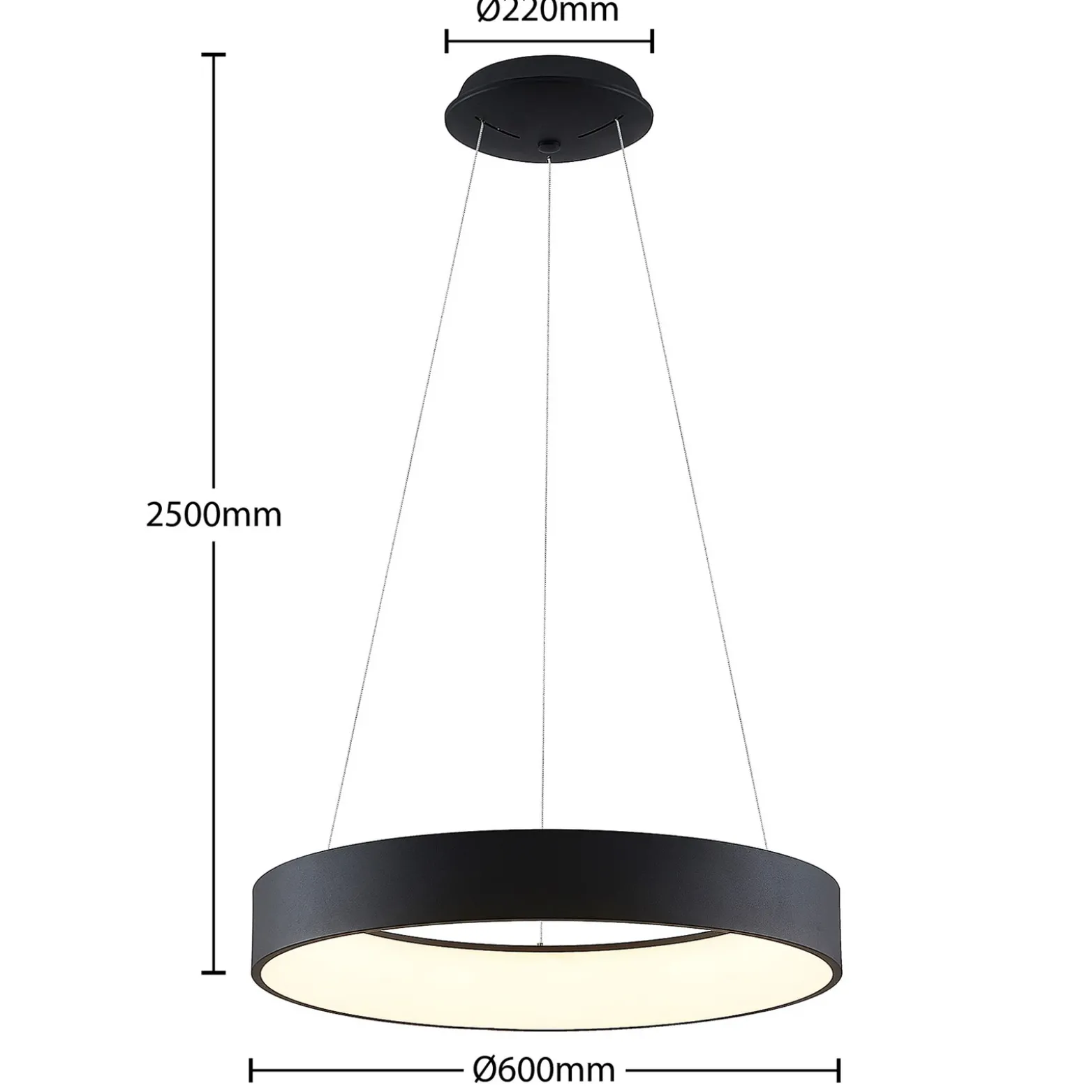Arcchio Lámpara colgante LED Aleksi, Ø 60 cm, negra, metal, CCT