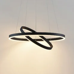 Arcchio lámpara colgante LED Albiona, negra, 2 anillos, Ø 60 cm