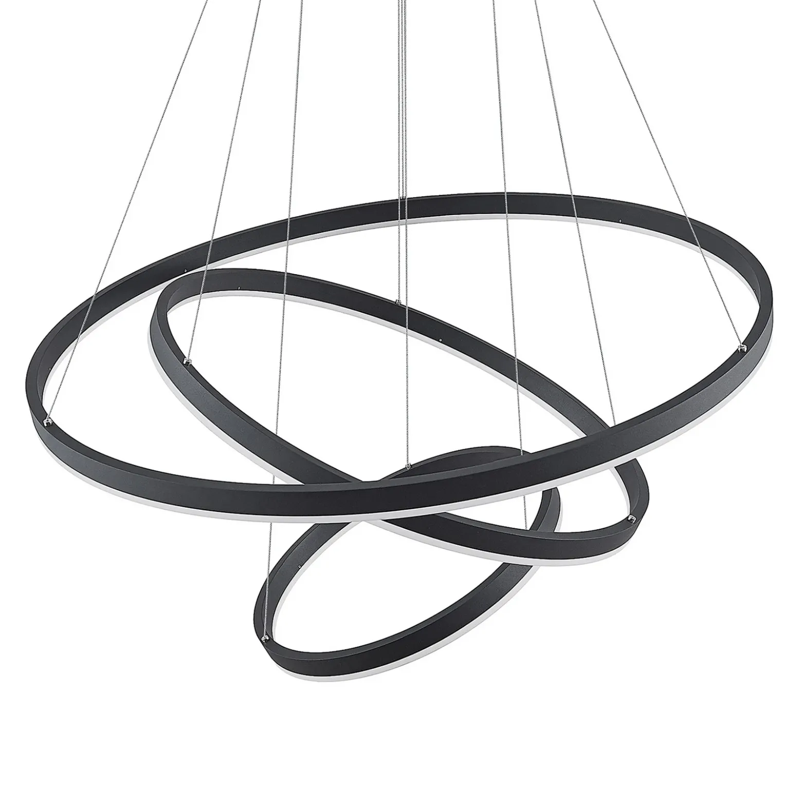 Arcchio lámpara colgante LED Albiona, negra, 3 anillos, Ø 80 cm