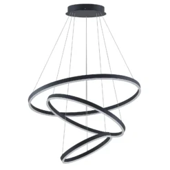 Arcchio lámpara colgante LED Albiona, negra, 3 anillos, Ø 80 cm