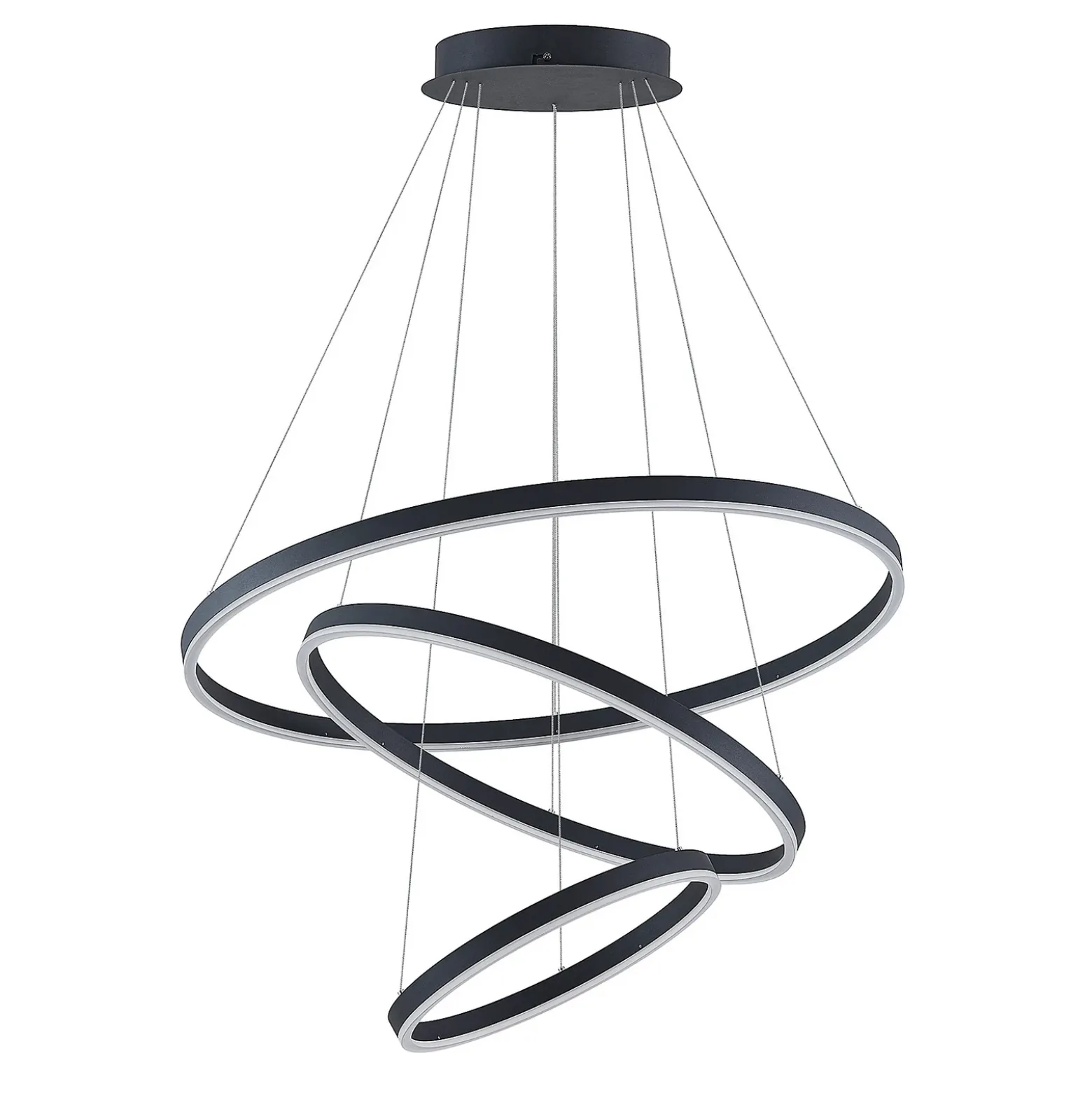 Arcchio lámpara colgante LED Albiona, negra, 3 anillos, Ø 80 cm