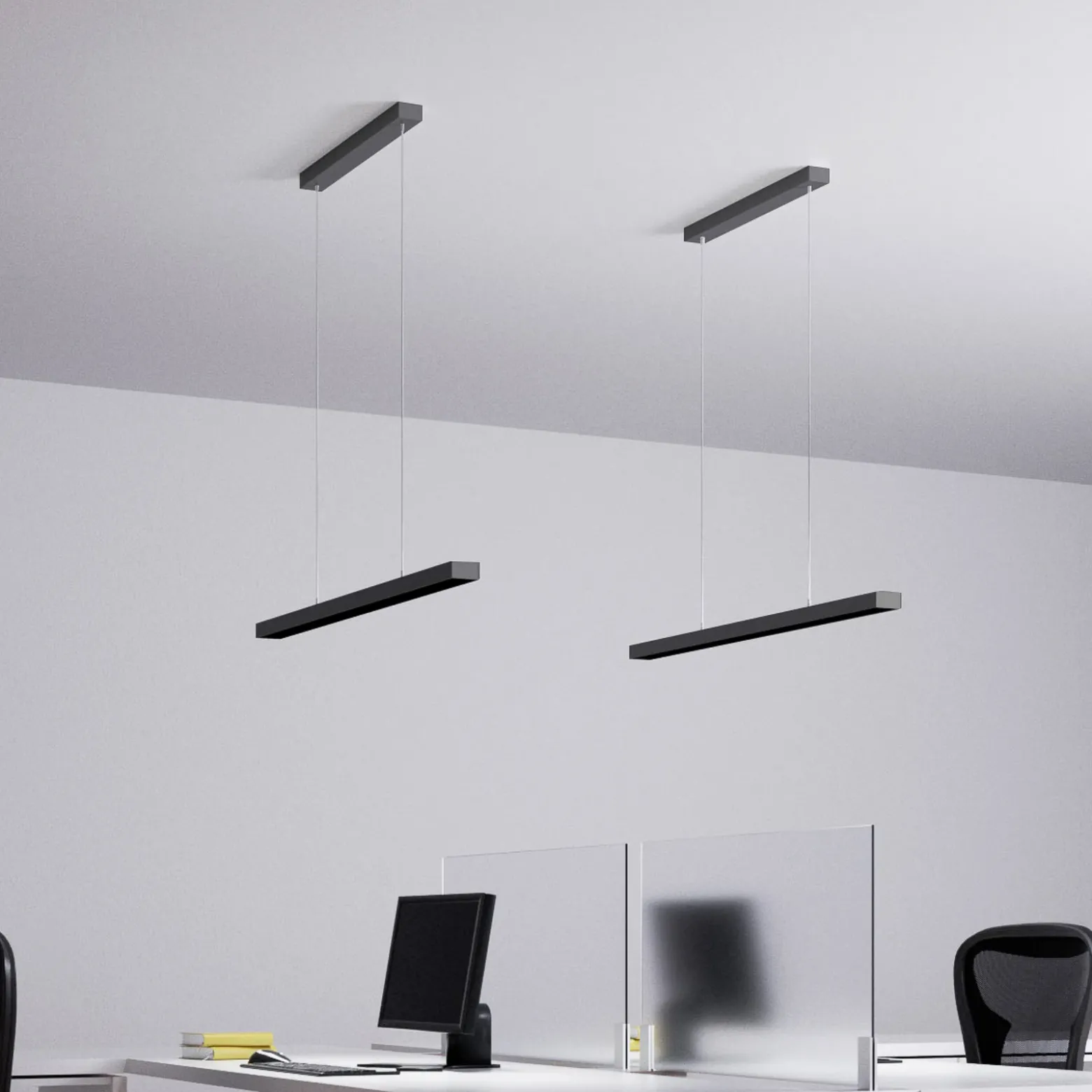 Arcchio lámpara colgante LED de oficina Jolinda, negra, 118cm, arriba/abajo