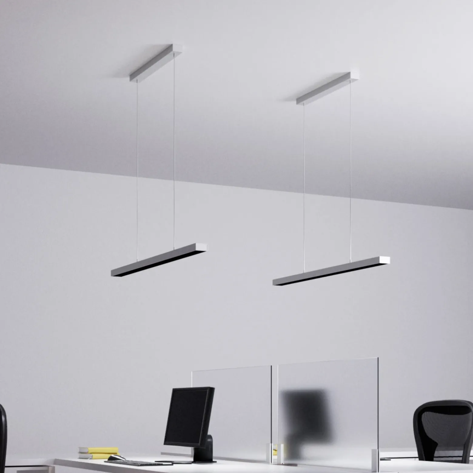 Arcchio lámpara colgante LED de oficina Jolinda, plata, 118cm, arriba/abajo
