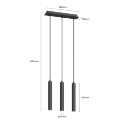 Arcchio Lámpara colgante LED Franka, 3 luces, larga, negra, aluminio