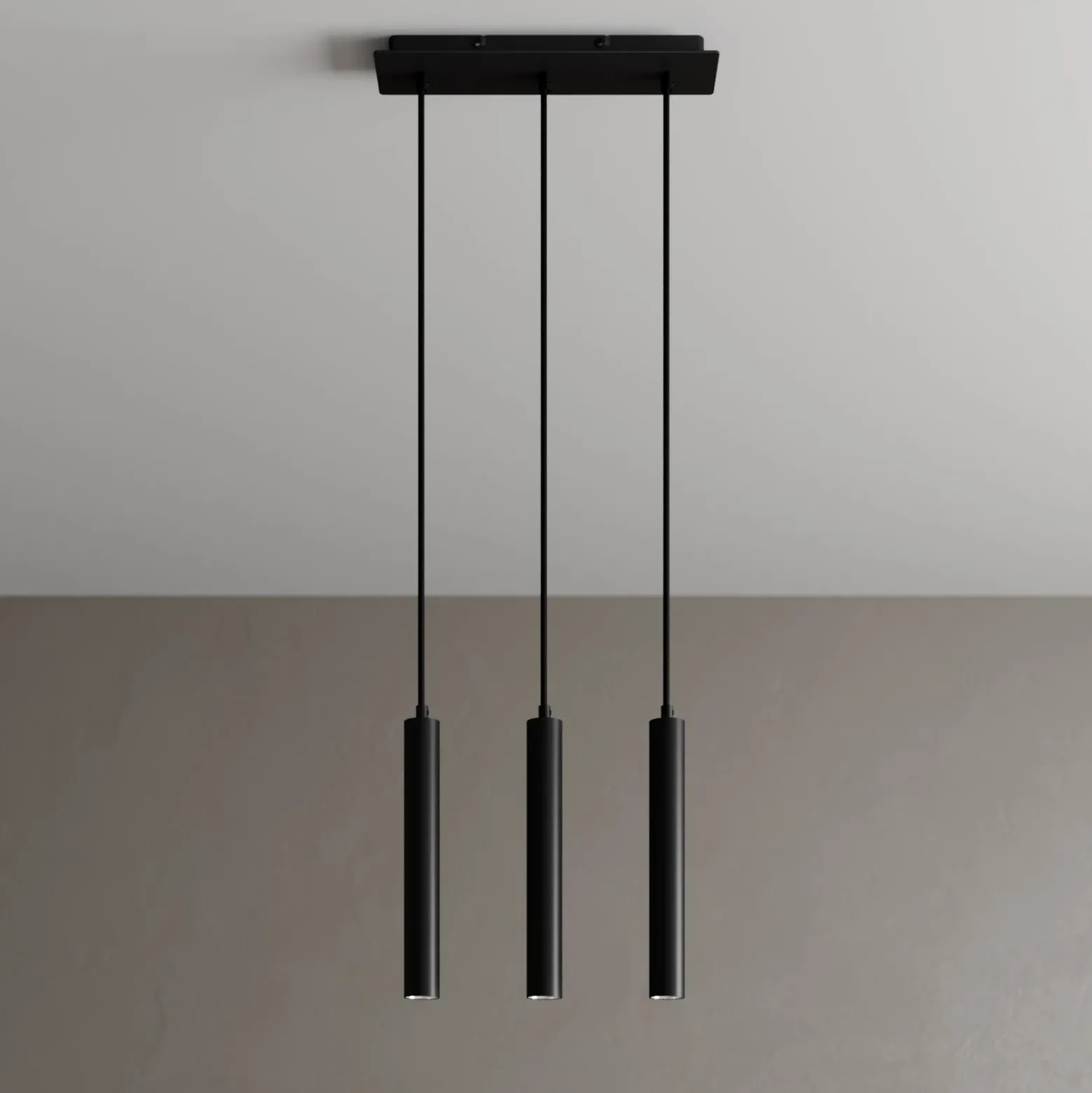 Arcchio Lámpara colgante LED Franka, 3 luces, larga, negra, aluminio