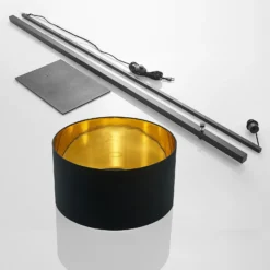 Arcchio lámpara de pie arqueada Mossa, 200 cm, negro-oro, textil