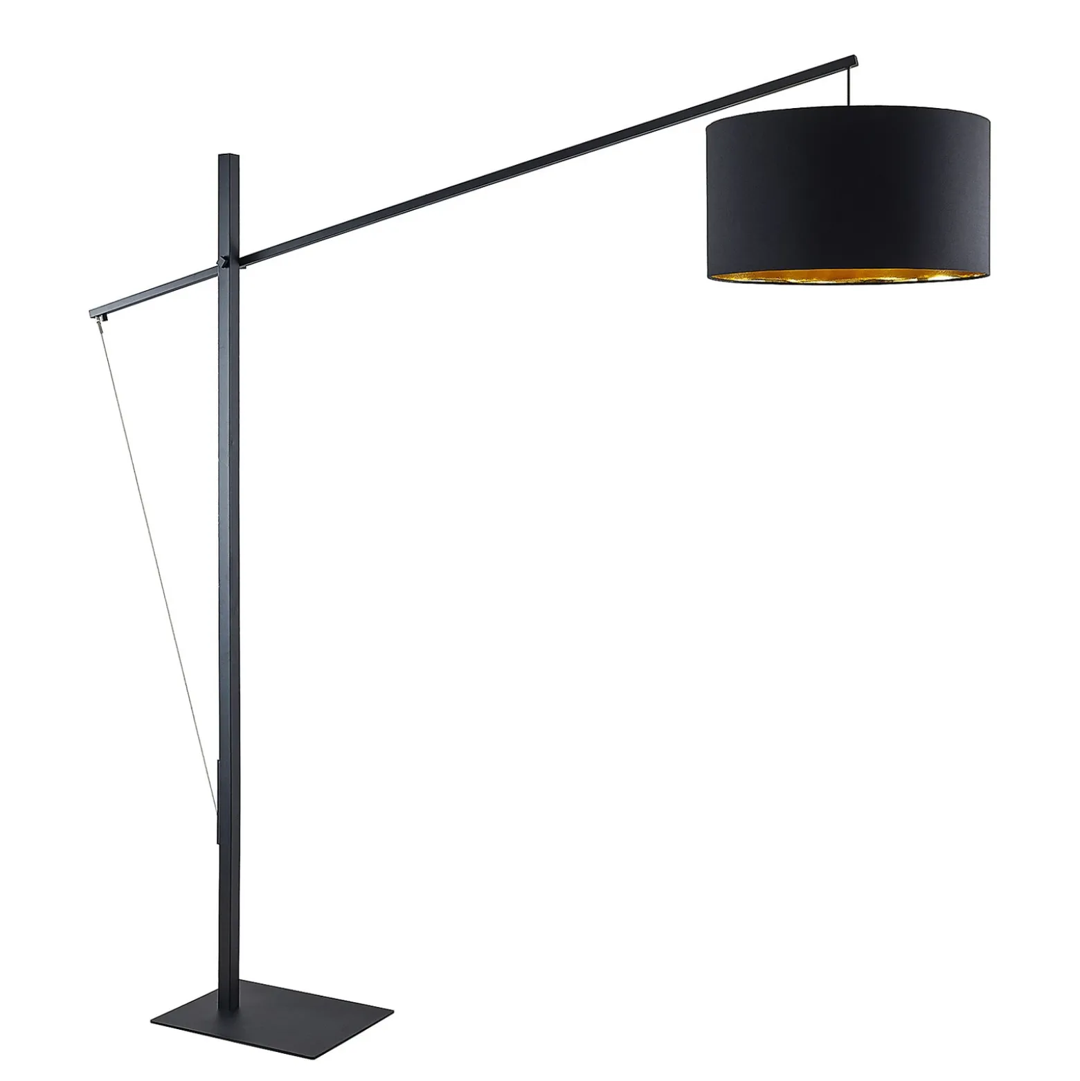 Arcchio lámpara de pie arqueada Mossa, 200 cm, negro-oro, textil