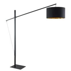 Arcchio lámpara de pie arqueada Mossa, 200 cm, negro-oro, textil