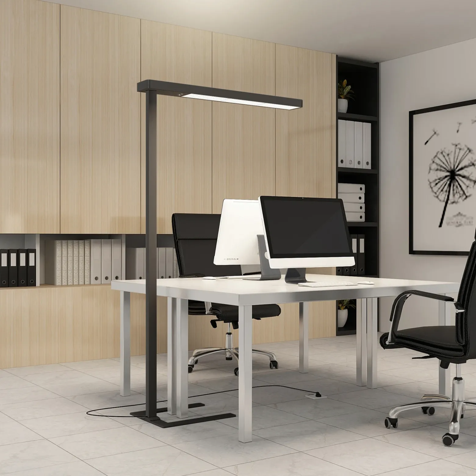 Arcchio lámpara de pie LED para oficina Susi, negra, sensor, regulador táctil