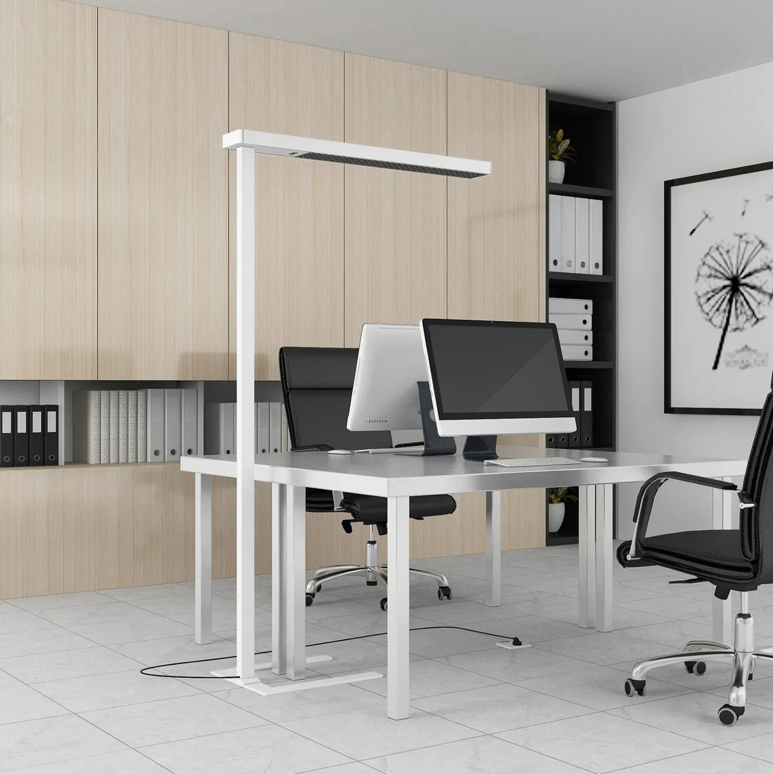 Arcchio Lámpara de pie LED para oficina Susi, set de 2, blanca, sensor