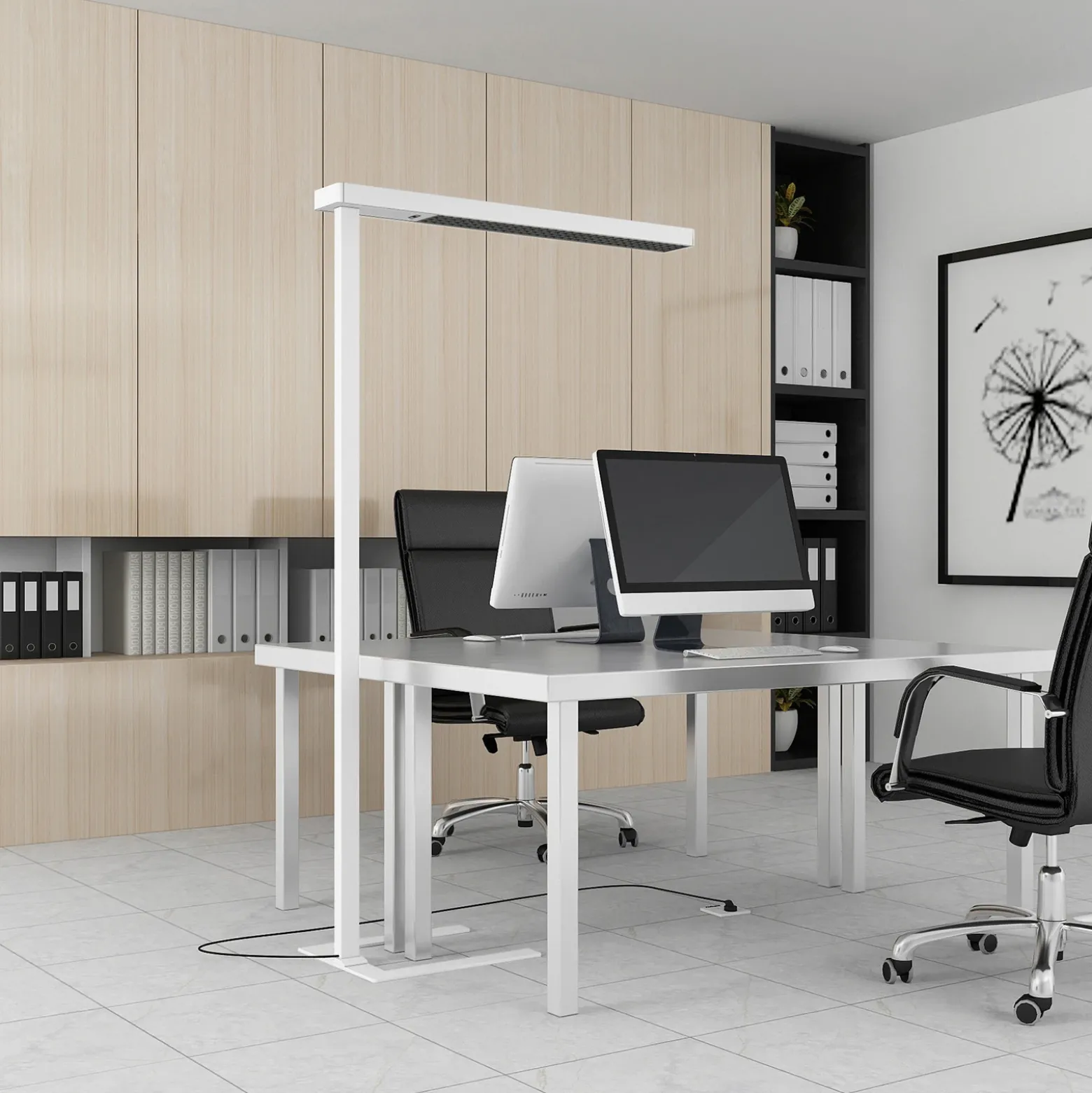 Arcchio lámpara de pie LED para oficina Susi, blanca, sensor, regulador táctil