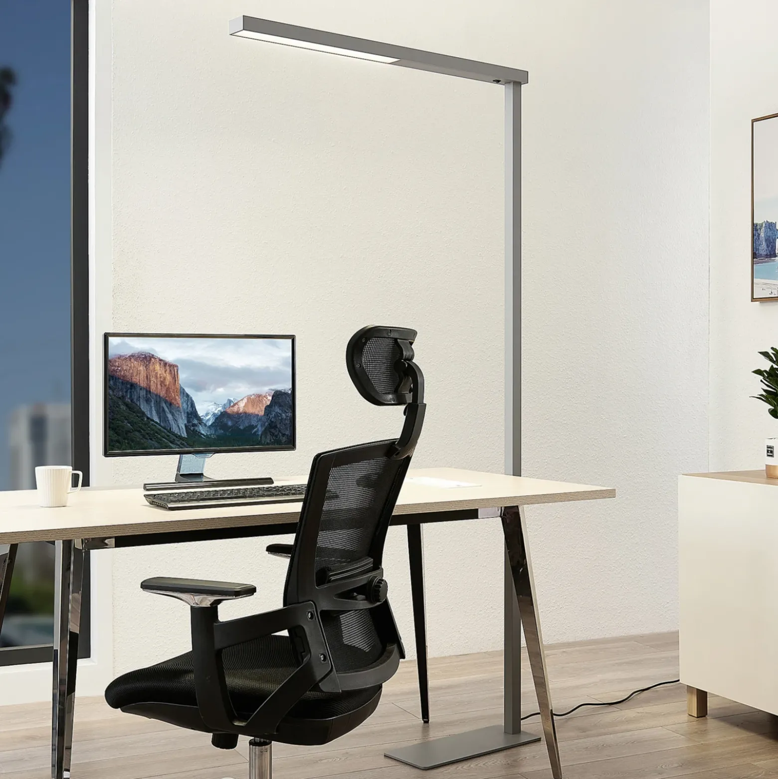 Arcchio lámpara de pie LED para oficina Tamilo, plata, metal, 194cm