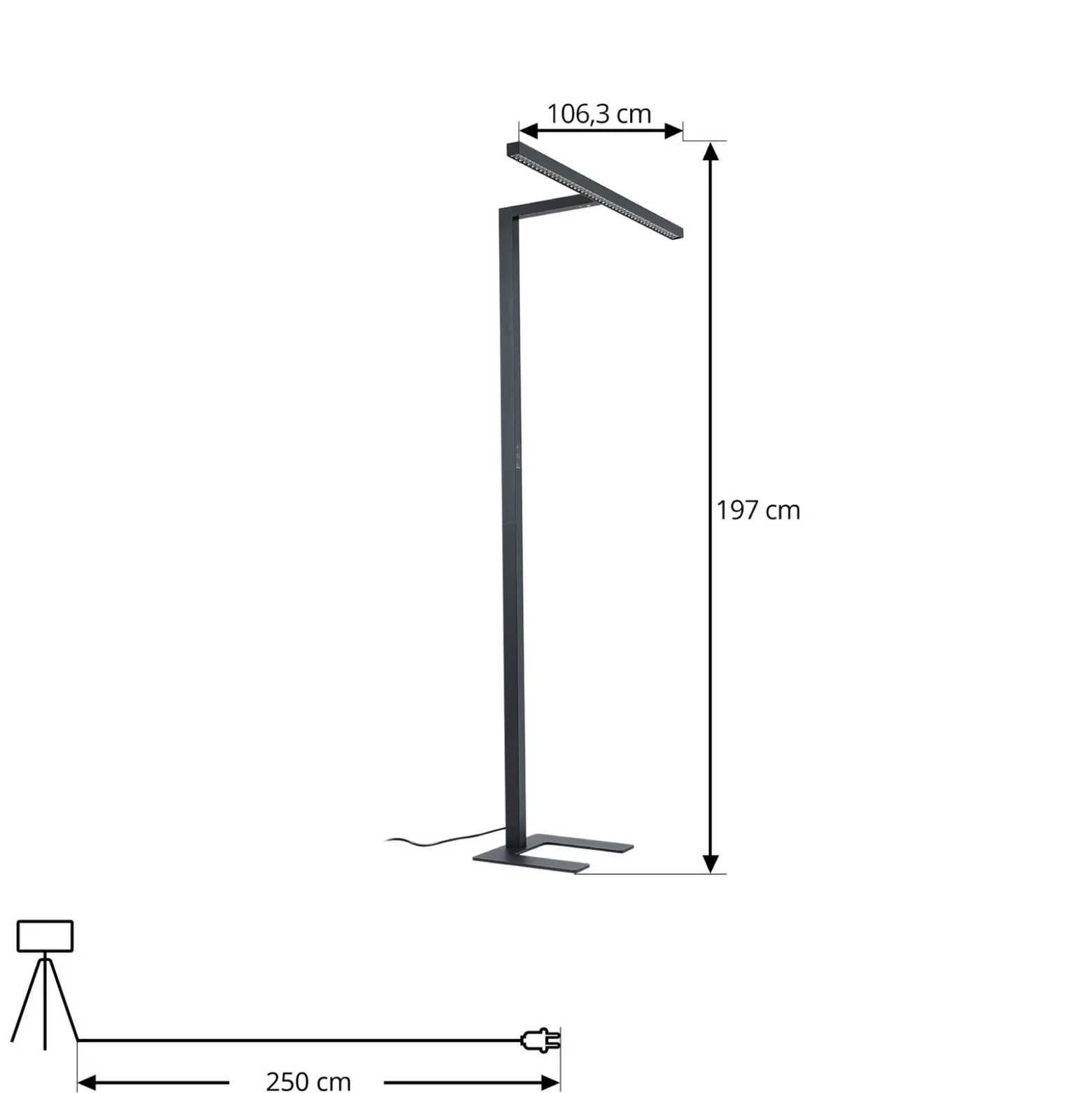 Arcchio Lámpara de pie LED para oficina Jolinda, en forma de T, negra, 4.000 K