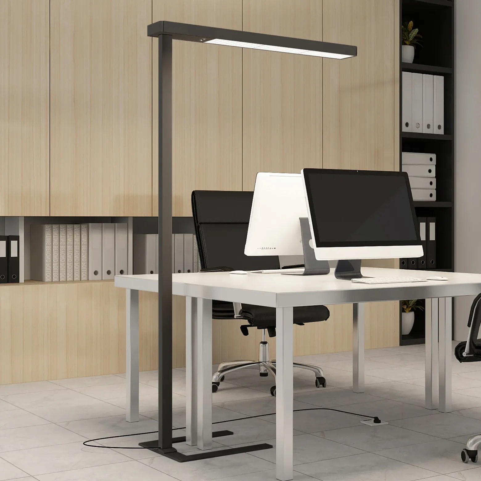 Arcchio lámpara de pie LED para oficina Susi, negra, sensor, regulador táctil
