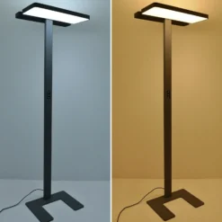 Arcchio Lámpara de pie para oficina Aila, negra, sensor de luz diurna