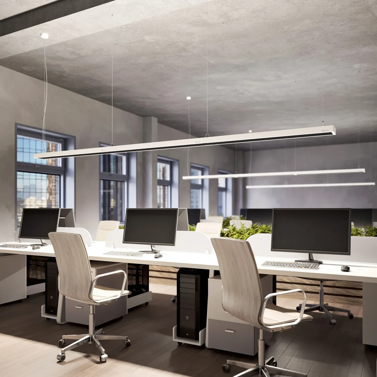 Arcchio Susi lámpara colgante LED de oficina, blanca, 120 cm, 4.000K, DALI
