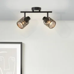 Bano downlight de techo, longitud 34,5 cm, negro mate, 2 luces.
