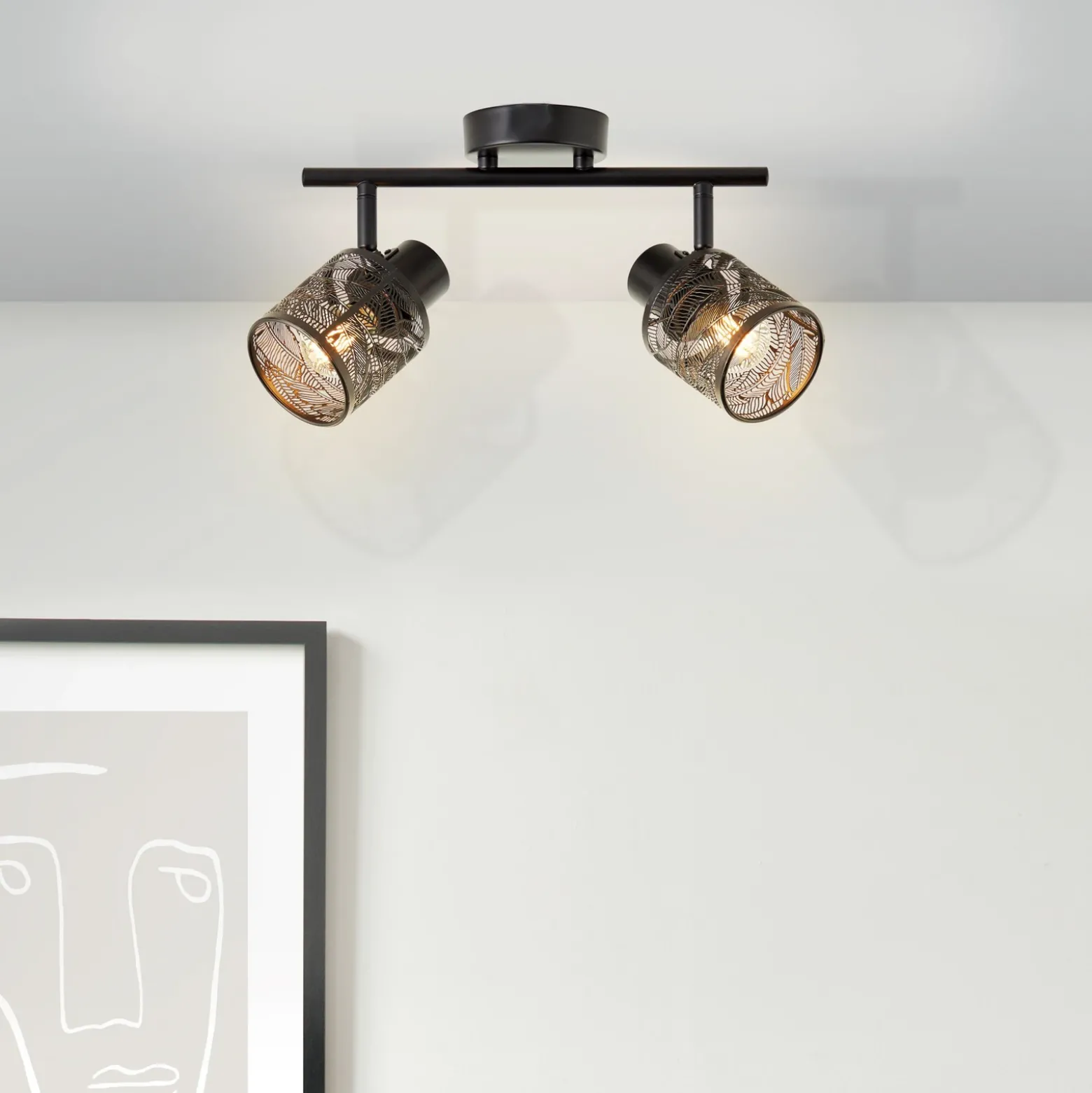 Bano downlight de techo, longitud 34,5 cm, negro mate, 2 luces.