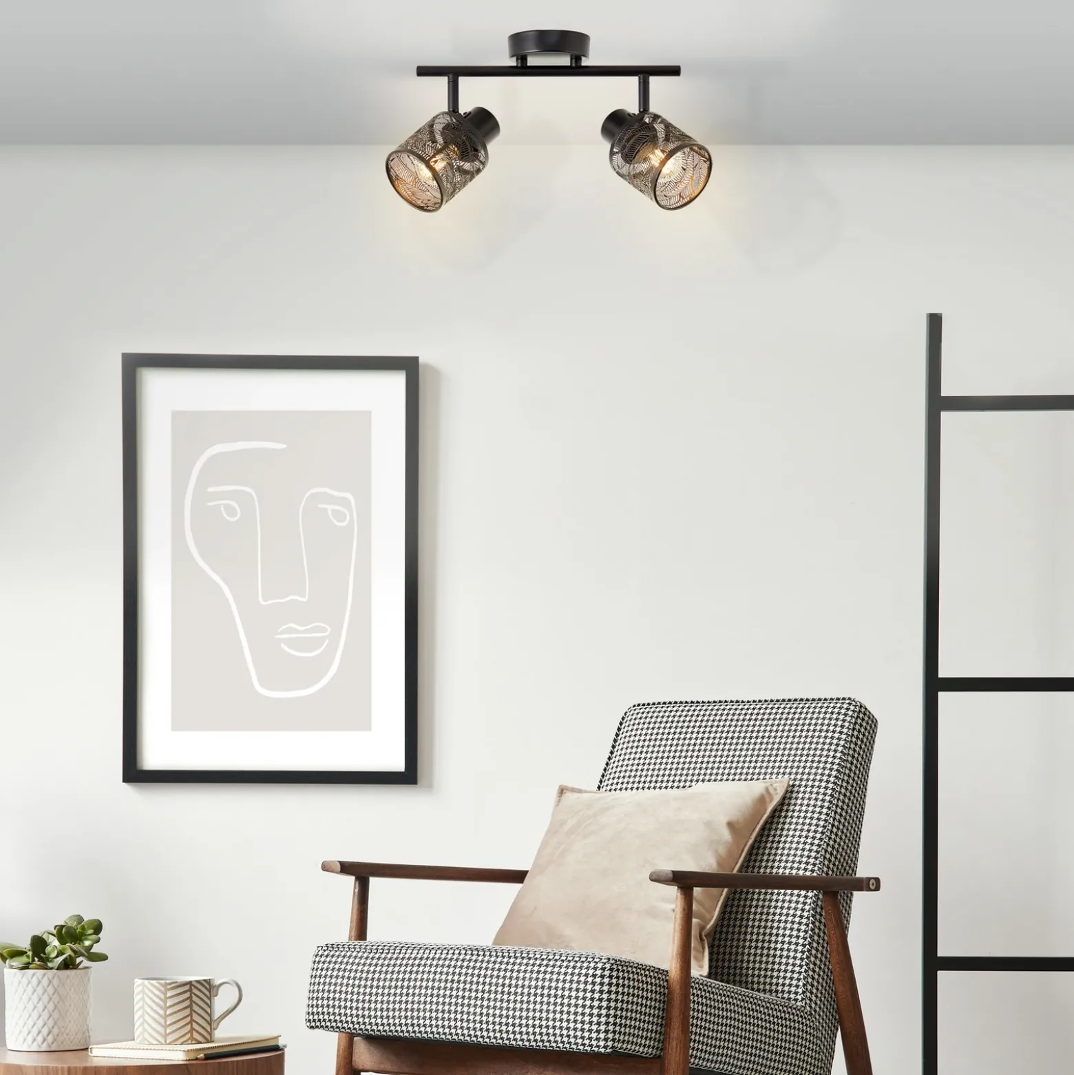 Bano downlight de techo, longitud 34,5 cm, negro mate, 2 luces.