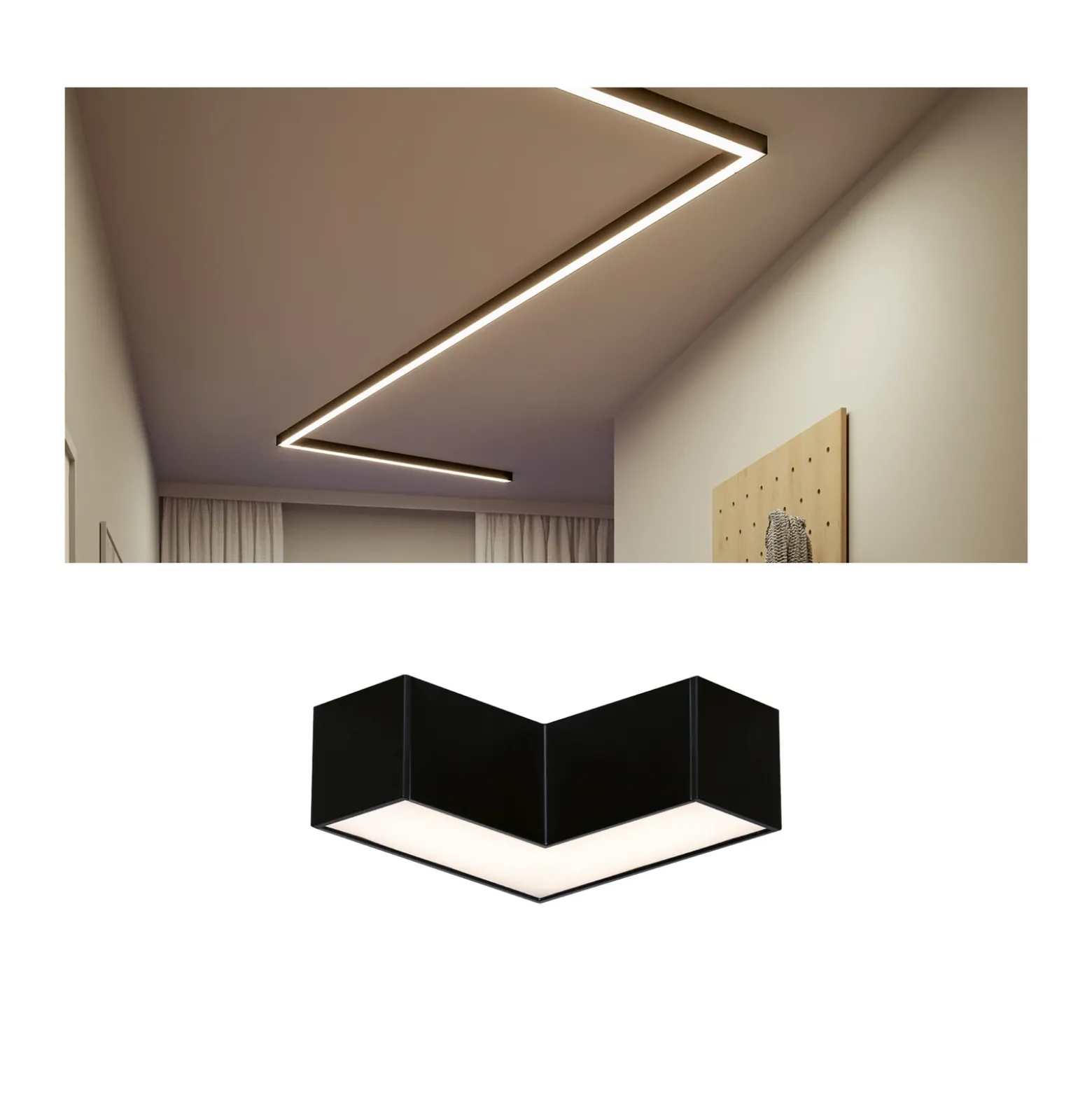 Barra de luz LED Linion de Paulmann, negra, esquina de 90°, 3000 K