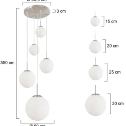 Bollique lámpara colgante, acero, blanco opal, cristal, redonda de 5 luces