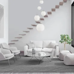 Bollique lámpara colgante, acero, blanco opal, cristal, redonda de 5 luces