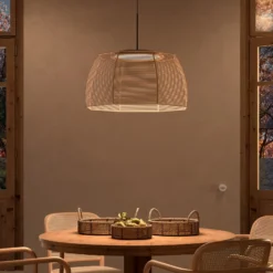 Bover lámpara colgante LED Tanit, Ø 61 cm, negro/beige, tela