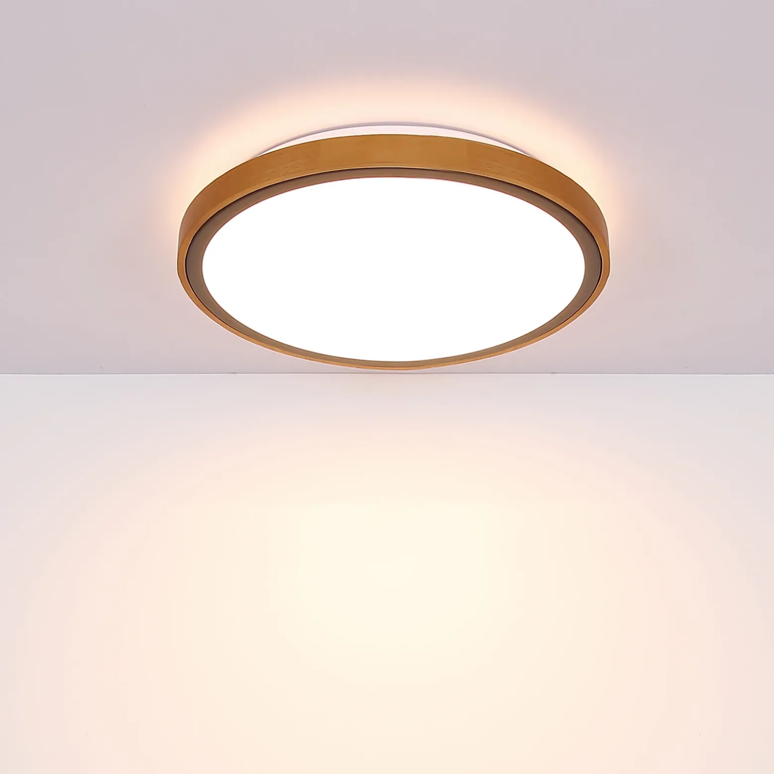 Bruno Plafón LED con marco de madera CCT Ø 30 cm
