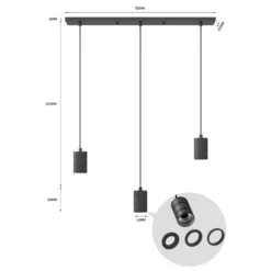 Calex Retro lámpara colgante angular 3 luces negro