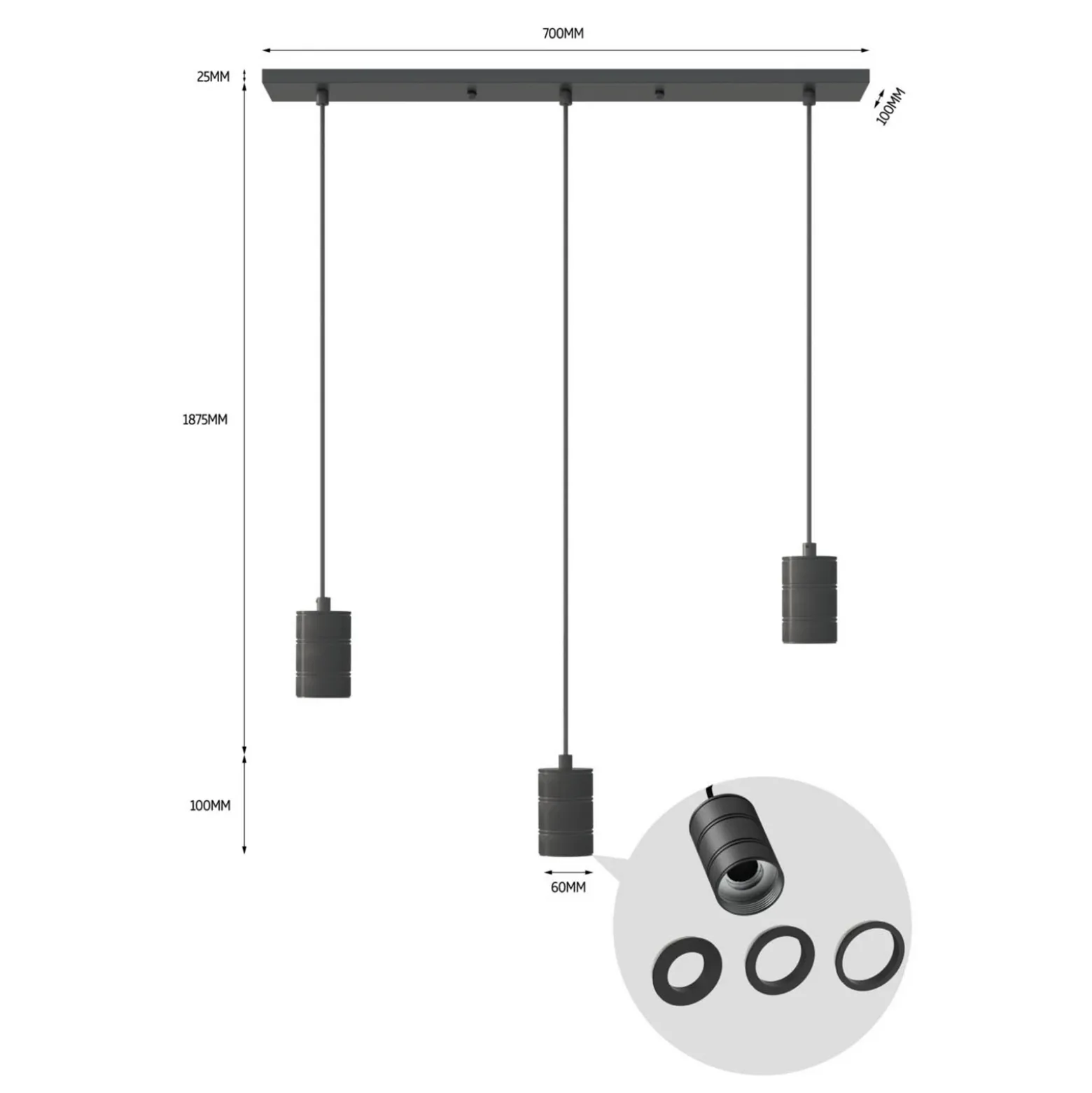 Calex Retro lámpara colgante angular 3 luces negro