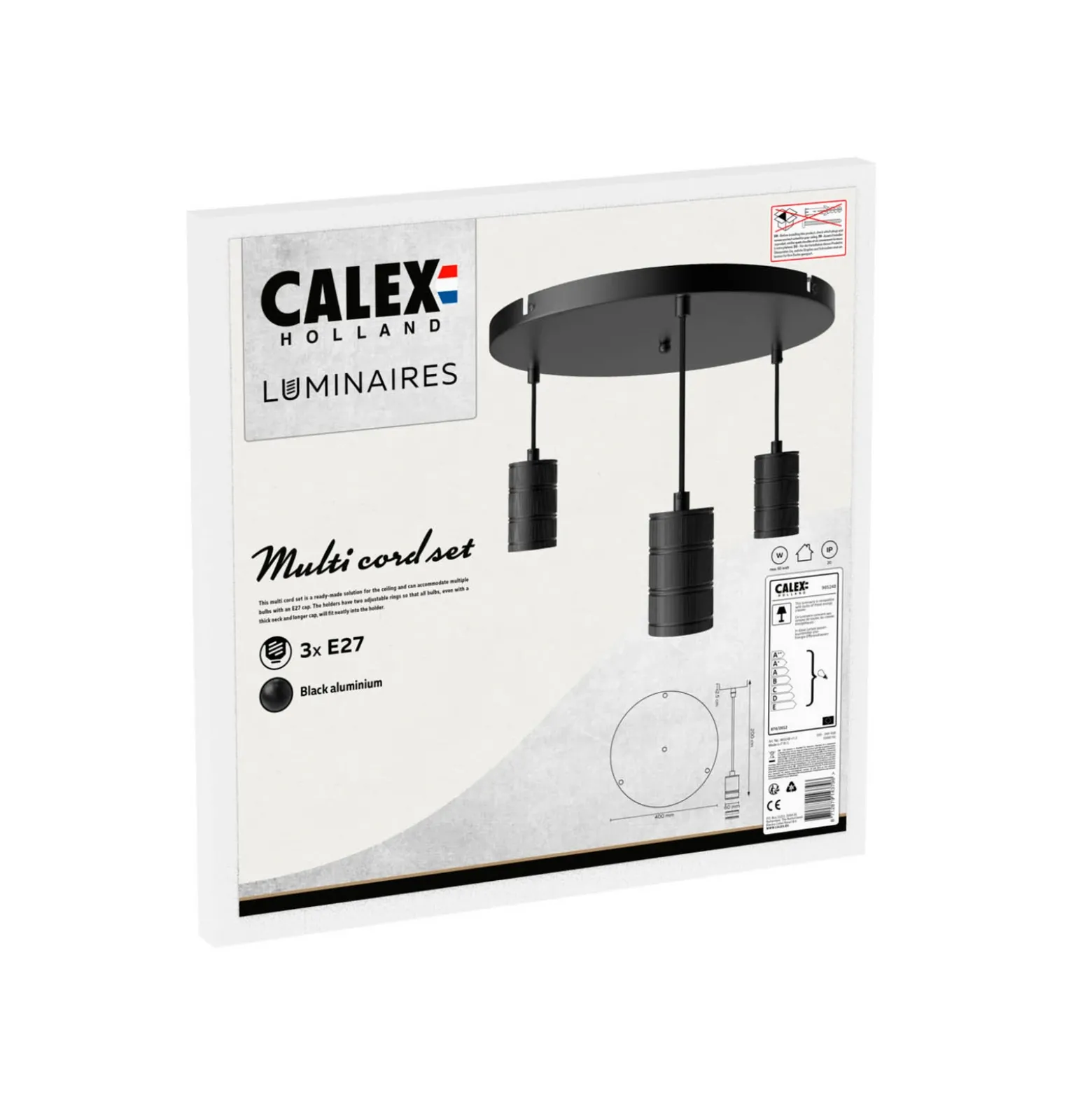 Calex Retro lámpara colgante redondo 3 luces negro