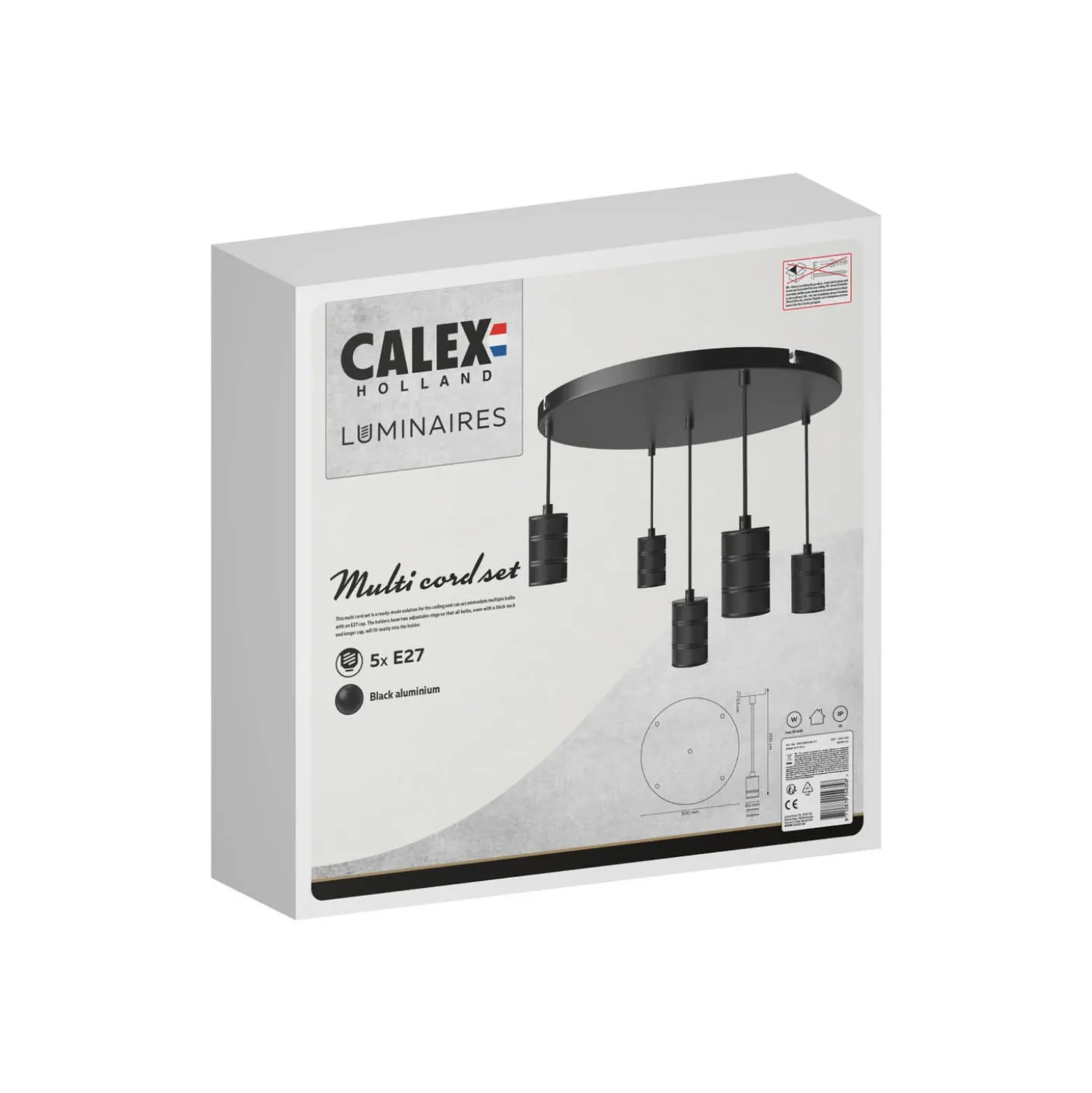 Calex Retro lámpara colgante redondo 5 luces negro