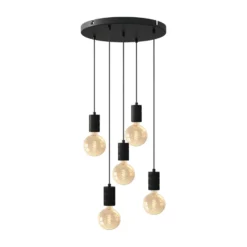 Calex Retro lámpara colgante redondo 5 luces negro