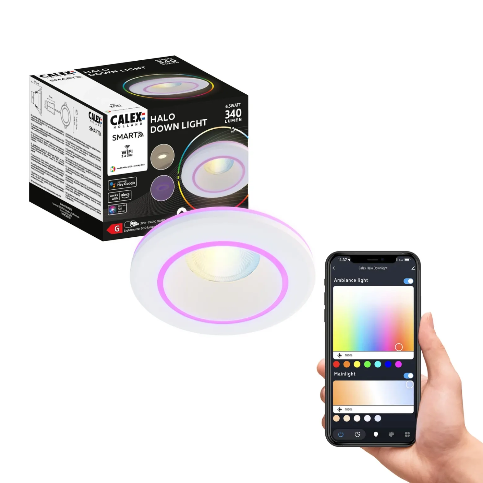 Calex Smart Halo downlight empotrable CCT RGB blanco