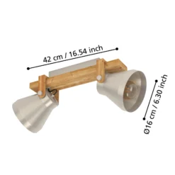 Cawton downlight de techo, longitud 58,5 cm, acero/marrón, 2 luces.
